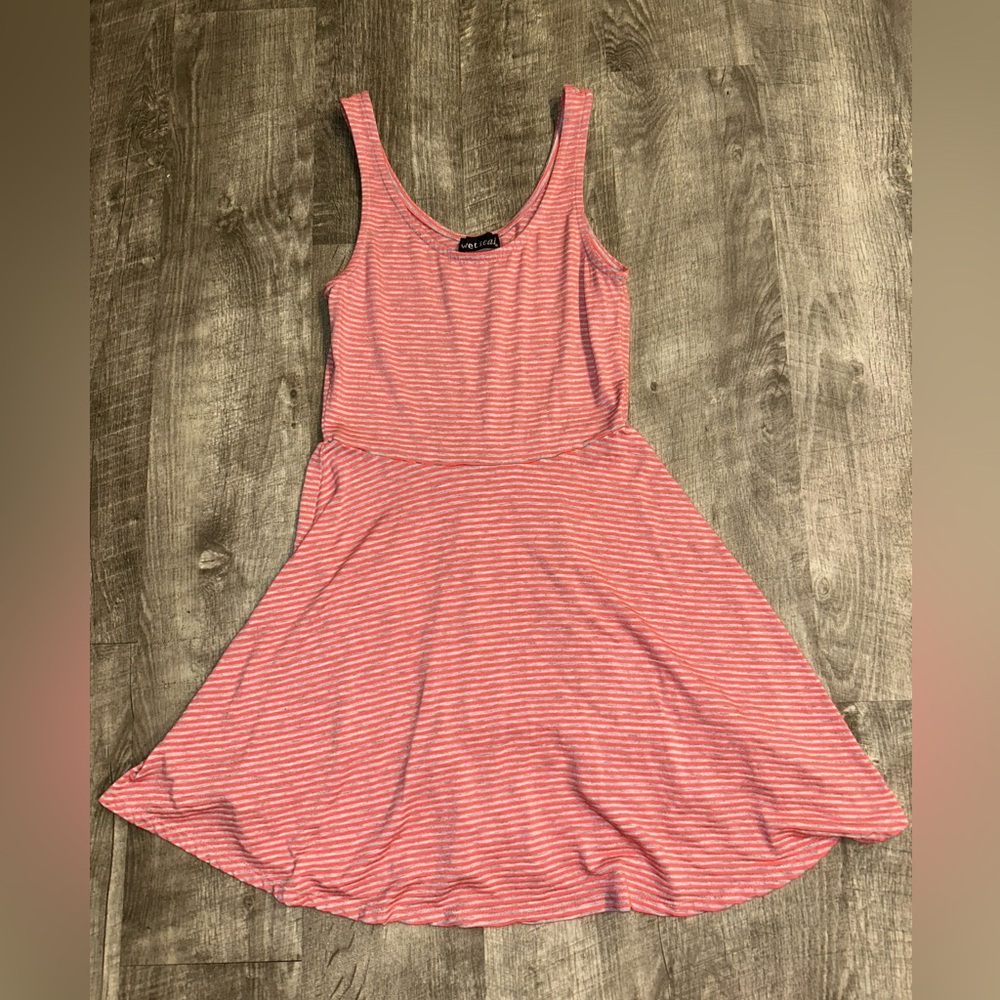 Wet Seal Pink & White Striped Scoop Neck Skater Dress